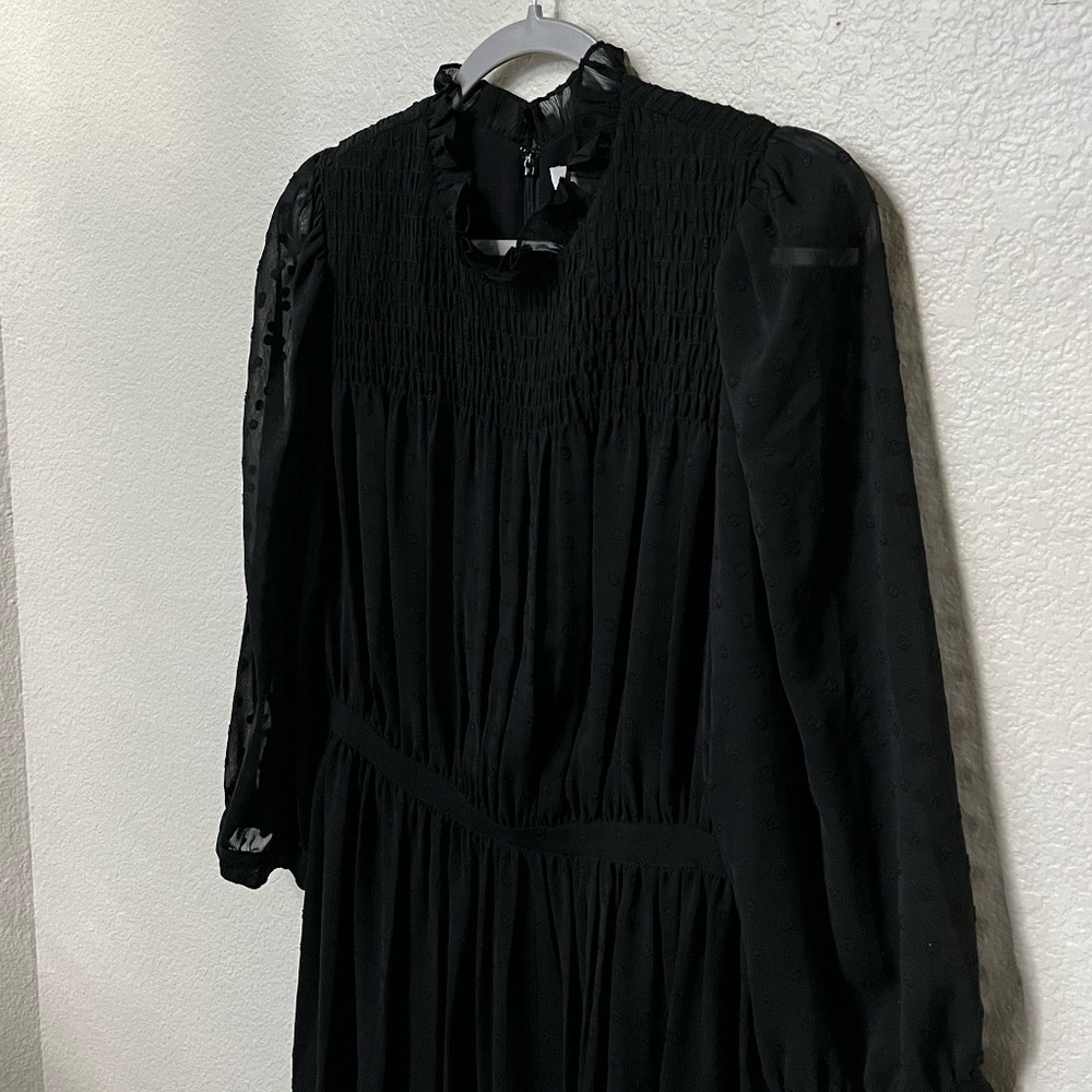 NWT REBECCA TAYLOR | Feminine Ruffle Clip-Dot Shirt Dress in Black | Size 6 - Picture 4 of 8